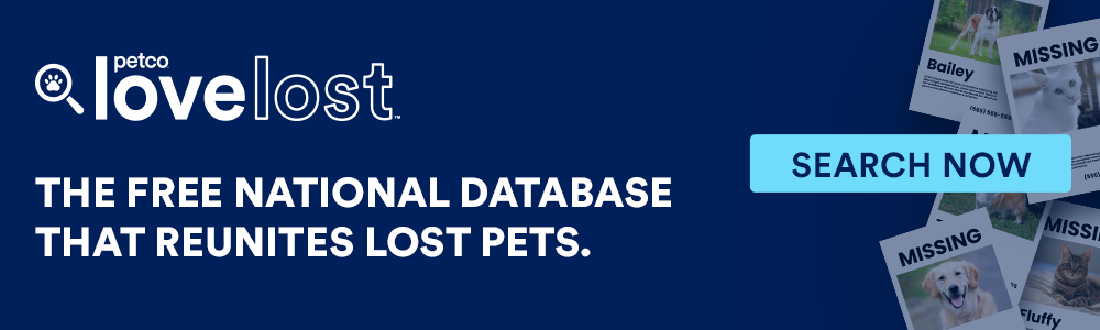 Free national database that reunites lost pets banner